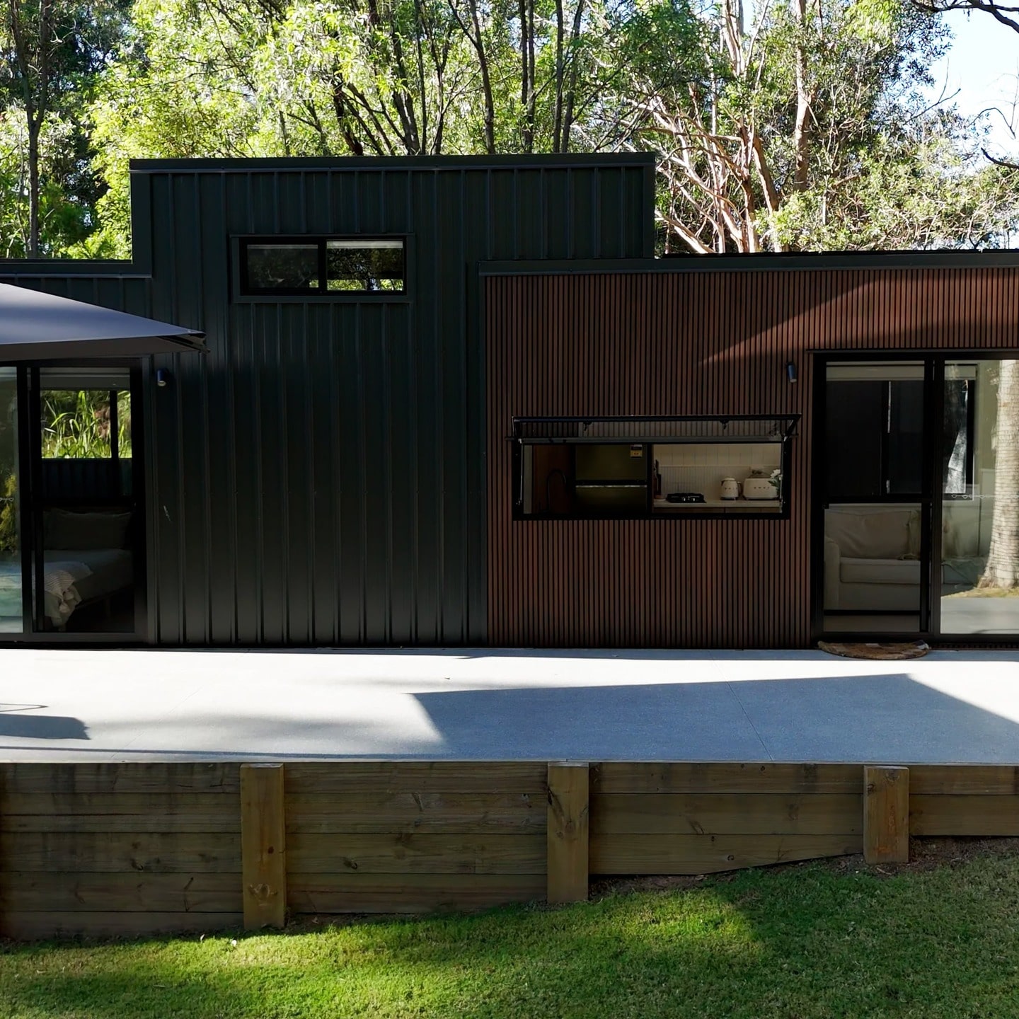 Rustic tiny house with natural timber features
